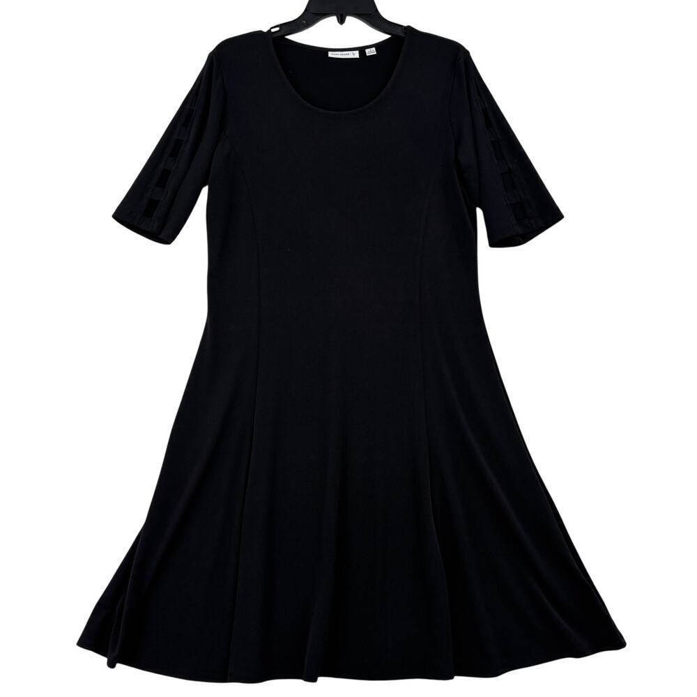 Susan Graver A Line Swing Dress Size S Black Liquid Knit‎ Banded Elbow Sleeve